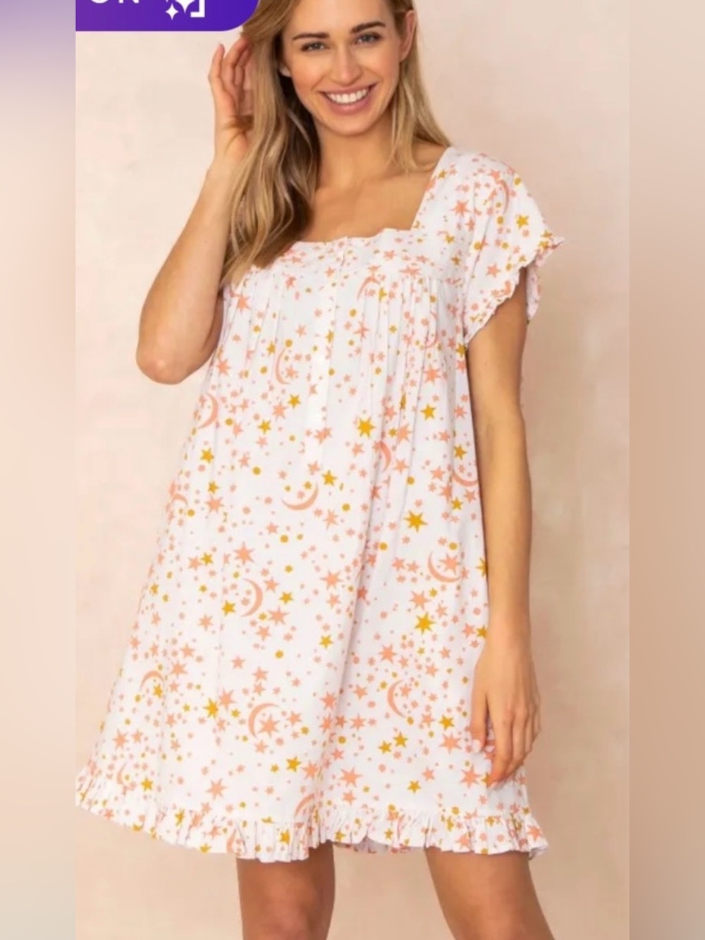 Printfresh Celestial Skies Peach Pintuck Nightgown - 2X
